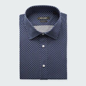 Indochino Jacob Micro Navy Blue and White Floral Button-Up Dress Shirt, size M
